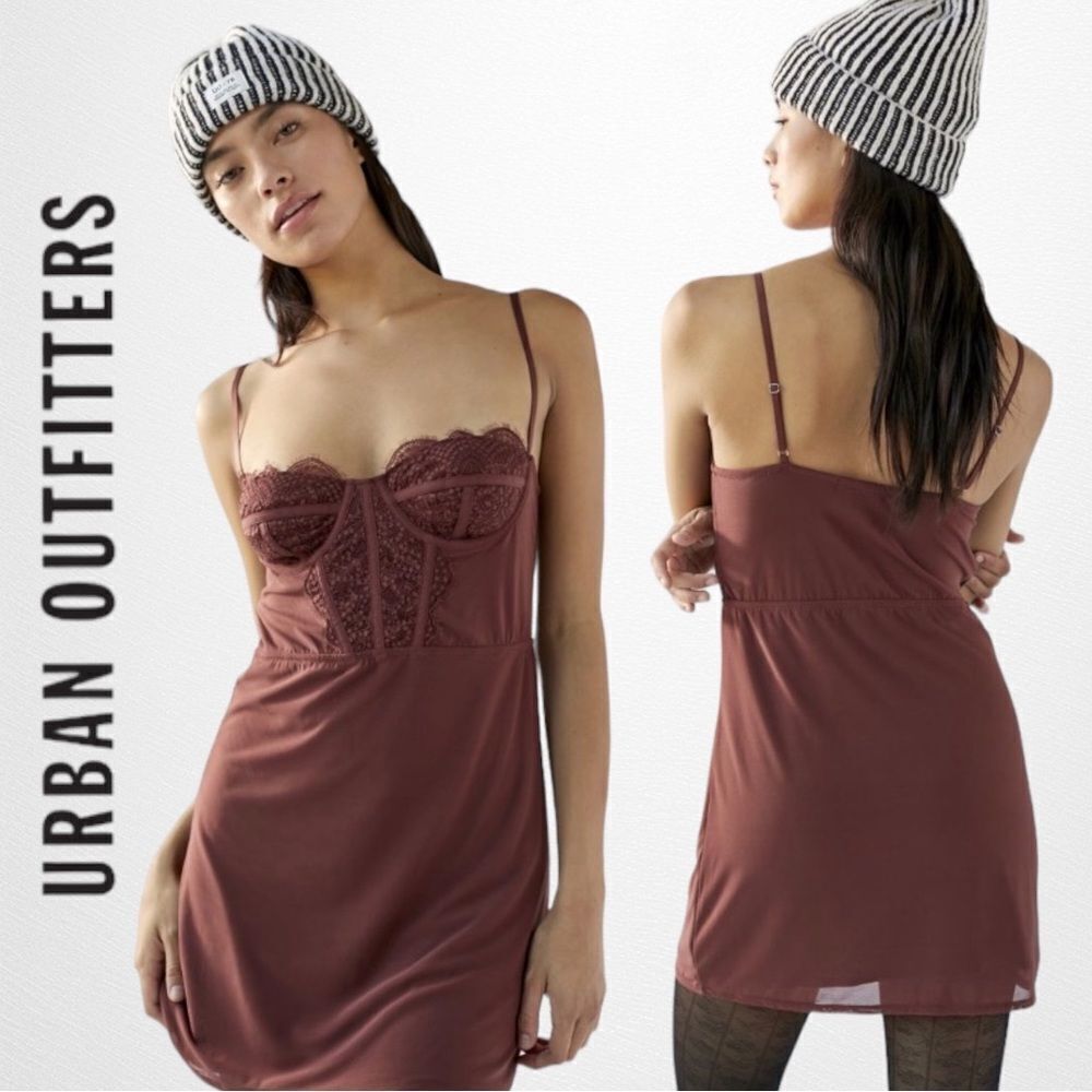 UO URBAN OUTFITTERS Modern Love Chocolate Bustier Mini Dress NEW L
